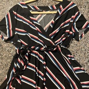 Women’s Plus-Sized Black Blouse w/ Stripes Pattern
